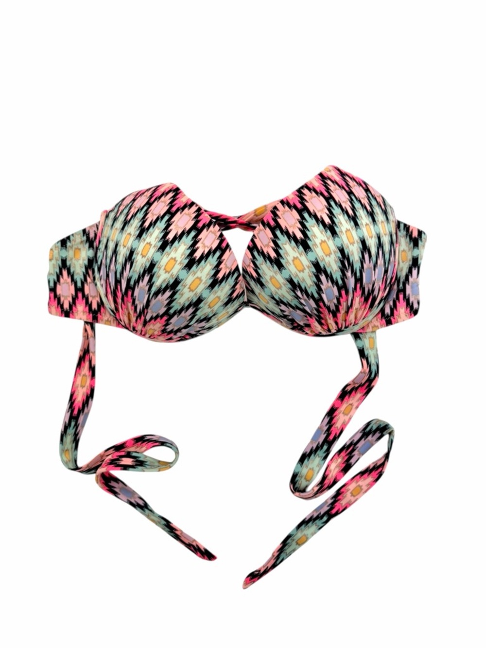 Y2K VS Bombshell Push Up Bikini Too Gold Shimmer Multi color Aztec Print 34D